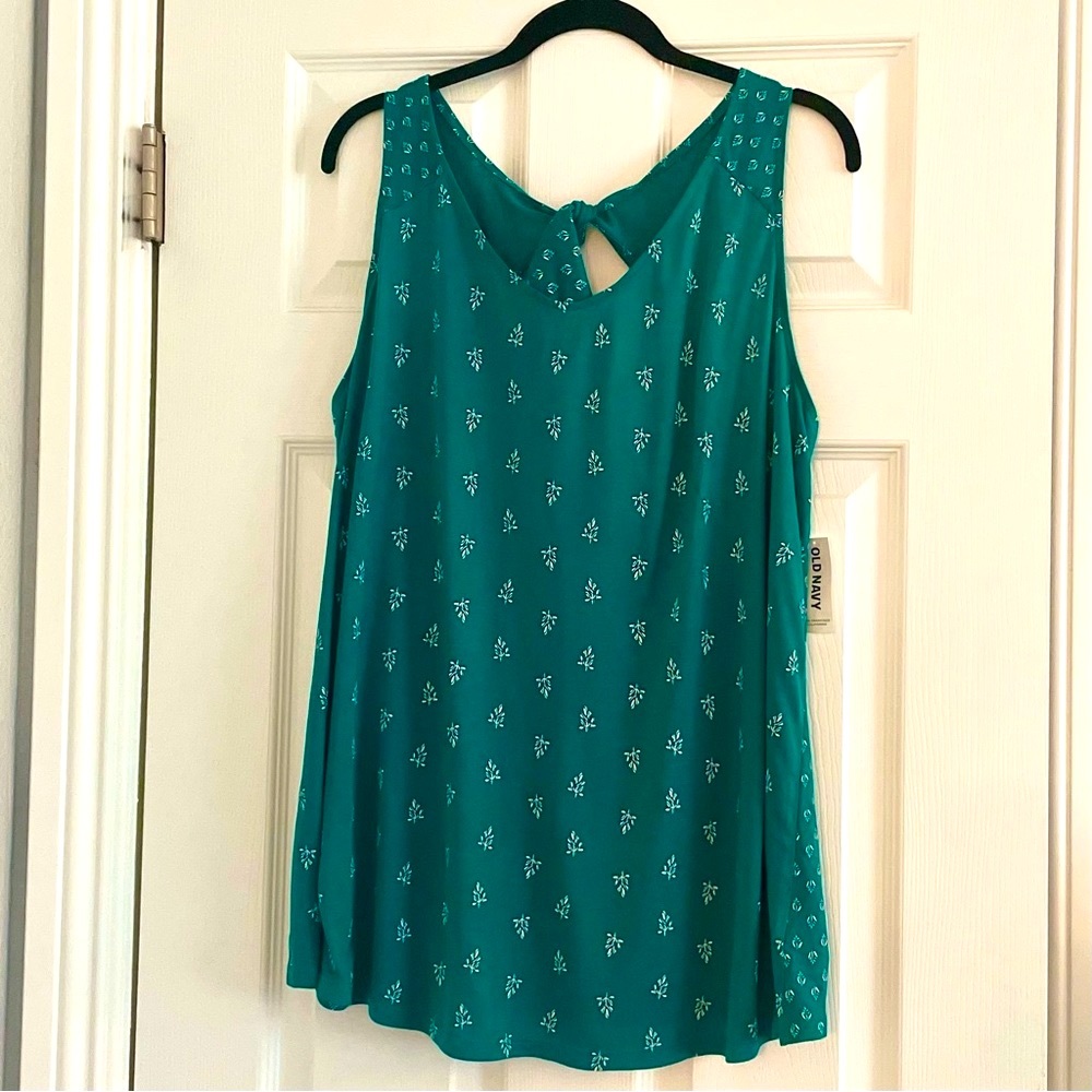 Old Navy Teal Tank Top with White Floral Pattern